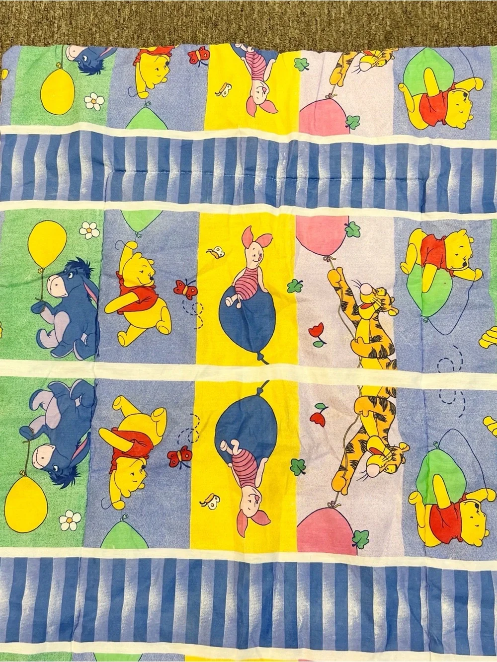 Vintage Winnie the Pooh and Friends Baby Quilt Crib Blanket 40”x26.5” Cottage